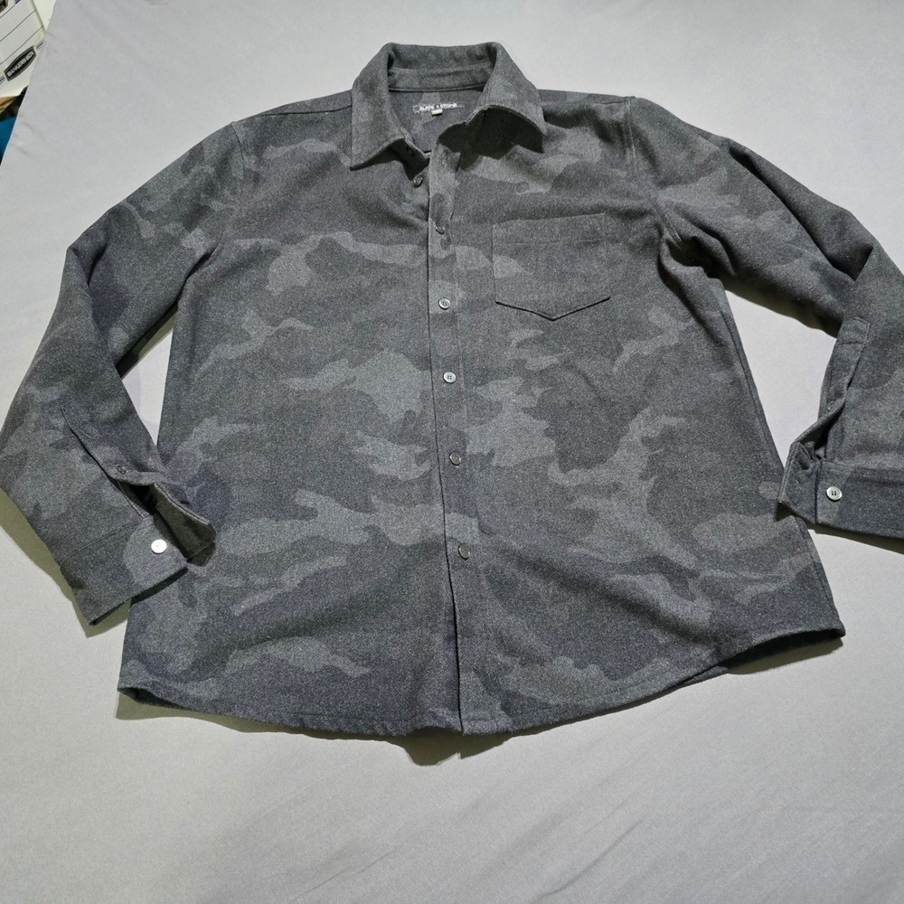 Slate & Stone Shirt Mens XL Grey Camo Wool Blend Flannel Button Down Long Sleeve